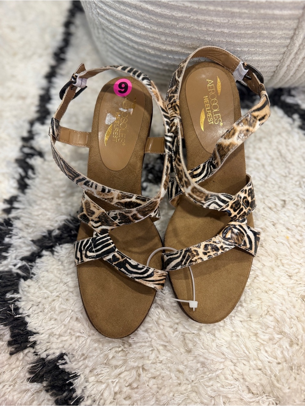 Aerosoles Heel Rest Mixed Animal Print Strappy Slingback Sandals Size 9 - Picture 2 of 11